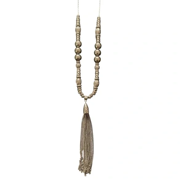 Elegant Silver Beaded Tassel Necklace NWT - Picture 3 of 5